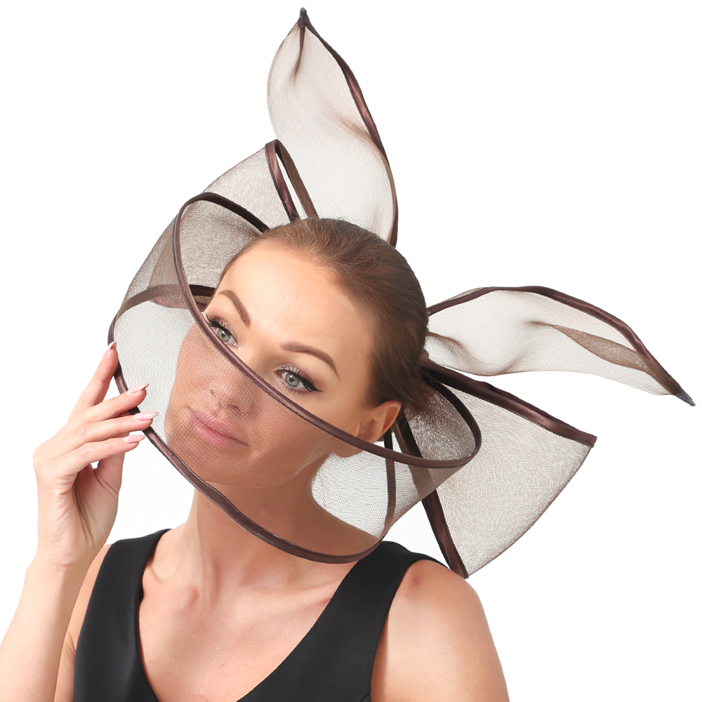 Big Fascinators Hat For Women Weddings Amazing Headwear With Bow For Party Kenducky Royal Asscot Pillbox Cap Hair Clip Bride: Brown