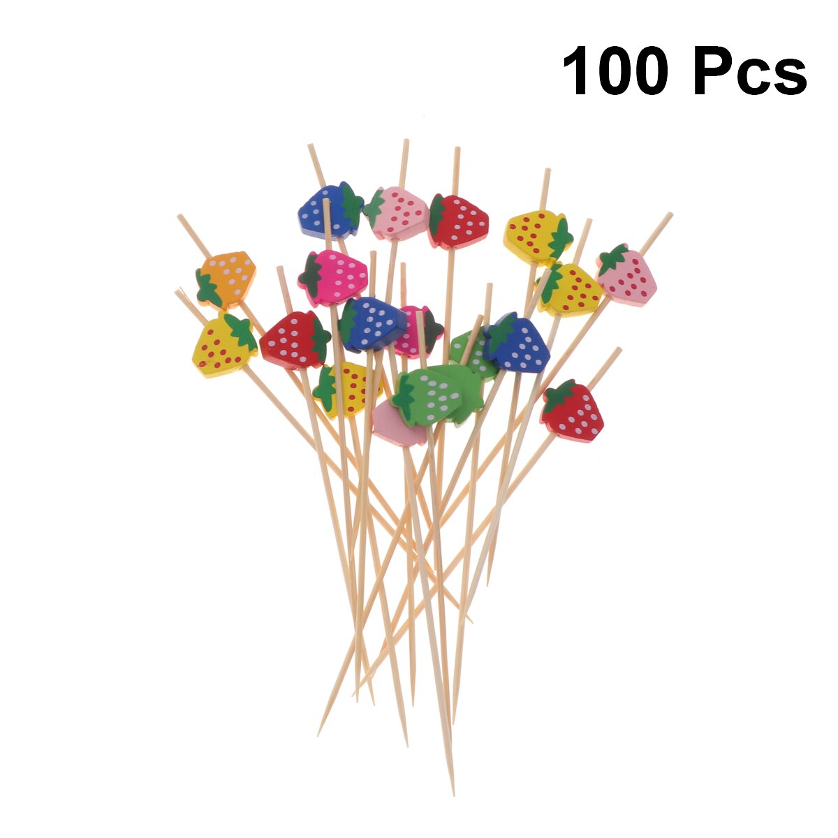 100 st matplock cocktail frukt aptitretare dryck pinnar engångs trä tandpetare festtillbehör 12cm köksservis gafflar: Färgglad jordgubbe