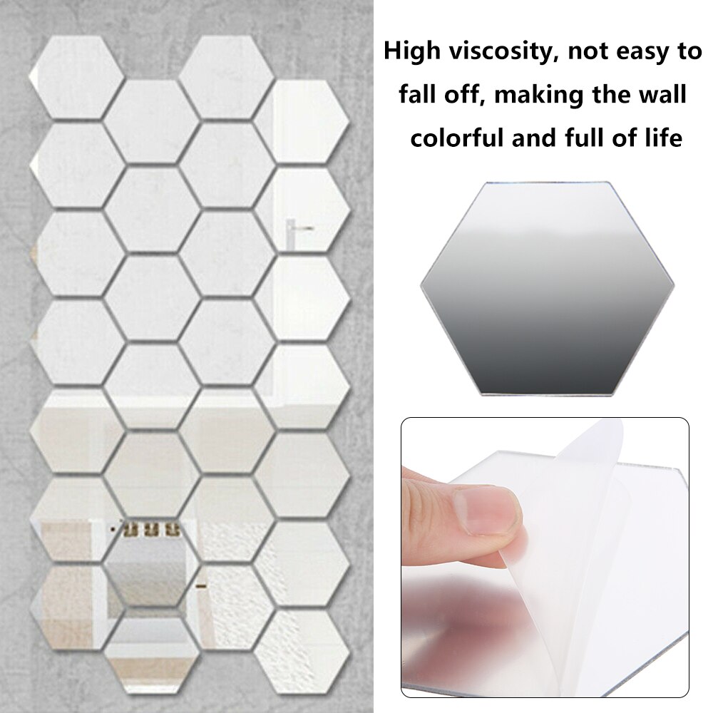 Pegatinas de espejo hexagonales geométricos 3D, decoración de pared, decoración de espejo acrílico, pegatina, bricolaje, impermeable, 48 Uds.