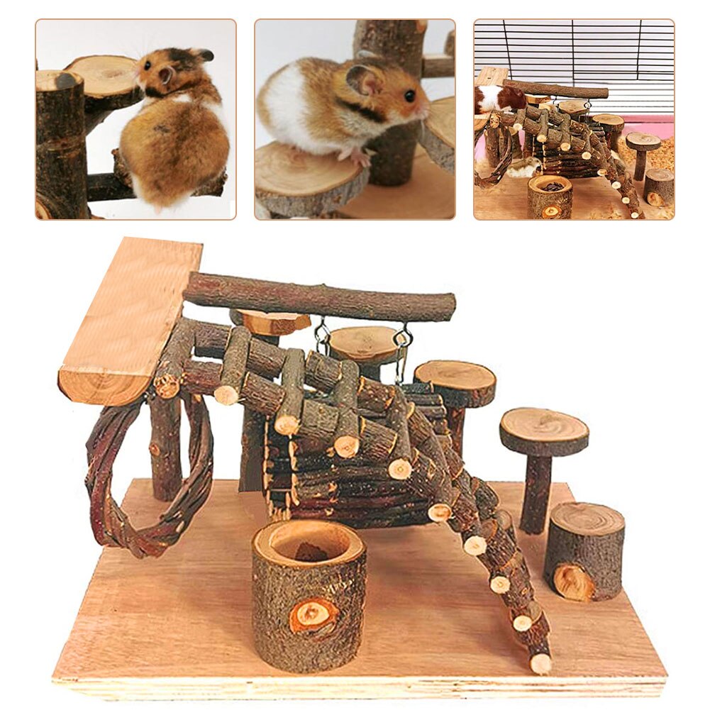 Escalera de madera para patio de juegos de hámster, palos de madera para morder, juego de juguetes para Animal PEQUEÑO, ratón, gerbo