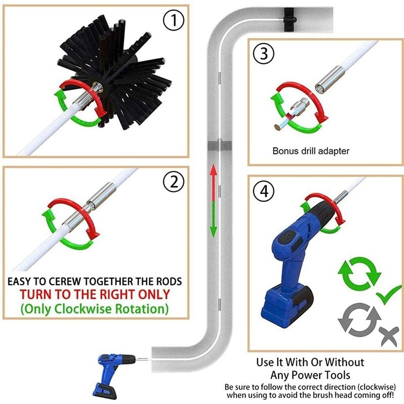 Nylon Chimney Cleaning Brush,Chimney Sweeping Tool and Rods Kit-Dry Duct Clean Kit Lint Remover with Long Flexible Rod