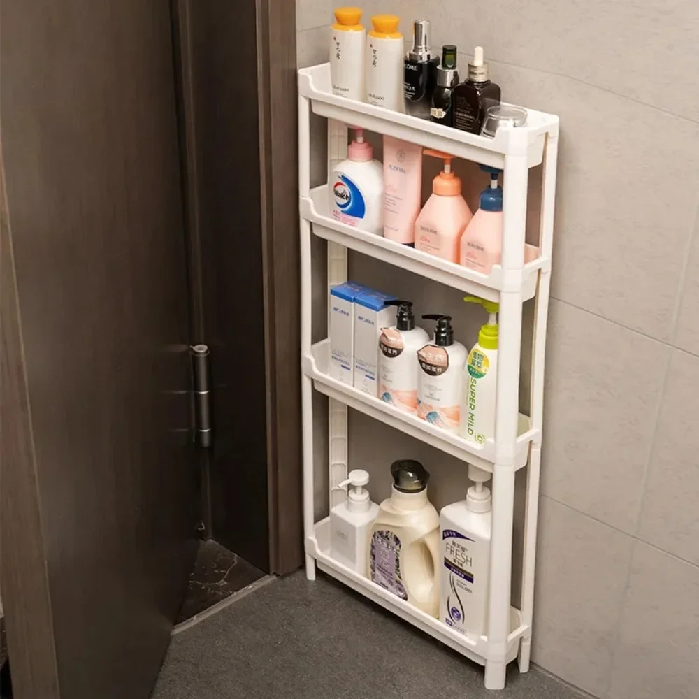 Smal opbevaringsstativ bag badeværelsesdøren toiletspaltehylde badeværelsestilbehør hjem væghylde pladsbesparende spalte gulvvogn