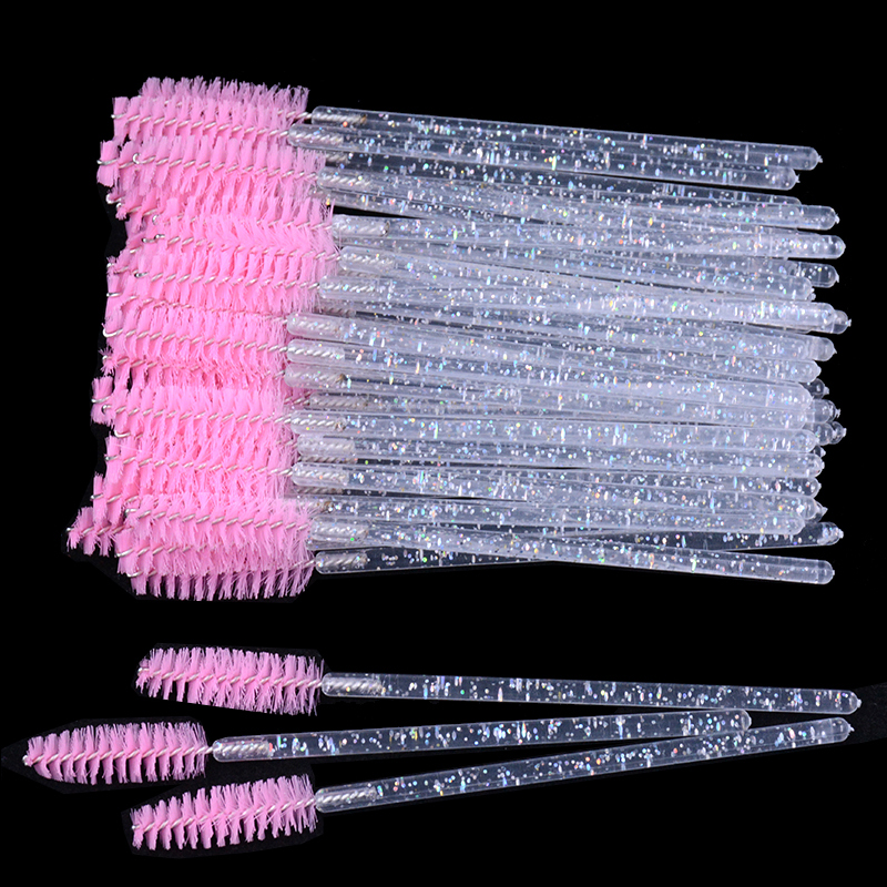 50Pcs/Bottle Disposable Eyelash Extension Mascara Wand Glitter Micro Lash Brushes Spoolie WithContainer Case: Beige