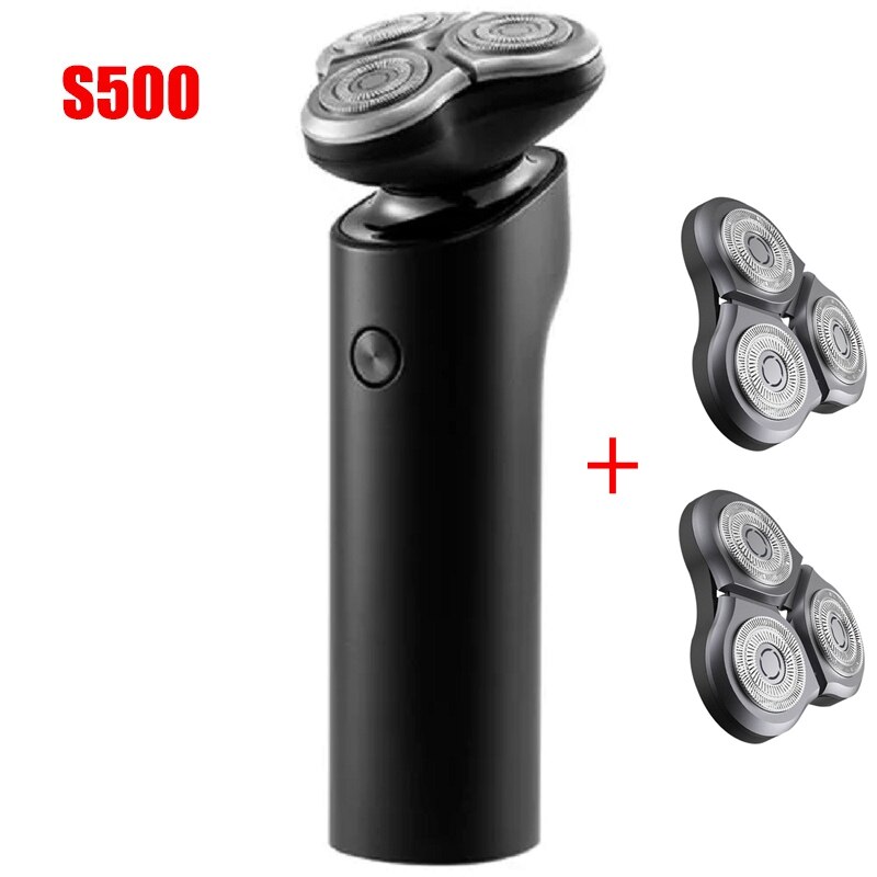 Xiaomi mijia, barbeador elétrico original, barbeador s500, 3 cabeças, máquina de barbear a seco ou úmido, aparador de barba, lâmina lavável, visor led limpo: S500 and 2 head