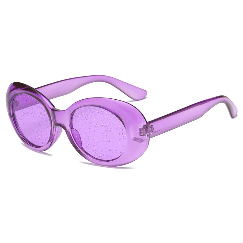 NYWOOH Oval Sunglasses Women Colorful Candy Clear Sun Glasses Men Sequin Red Pink Eyewear Kurt Cobain Glasses Clout Goggles: Purple