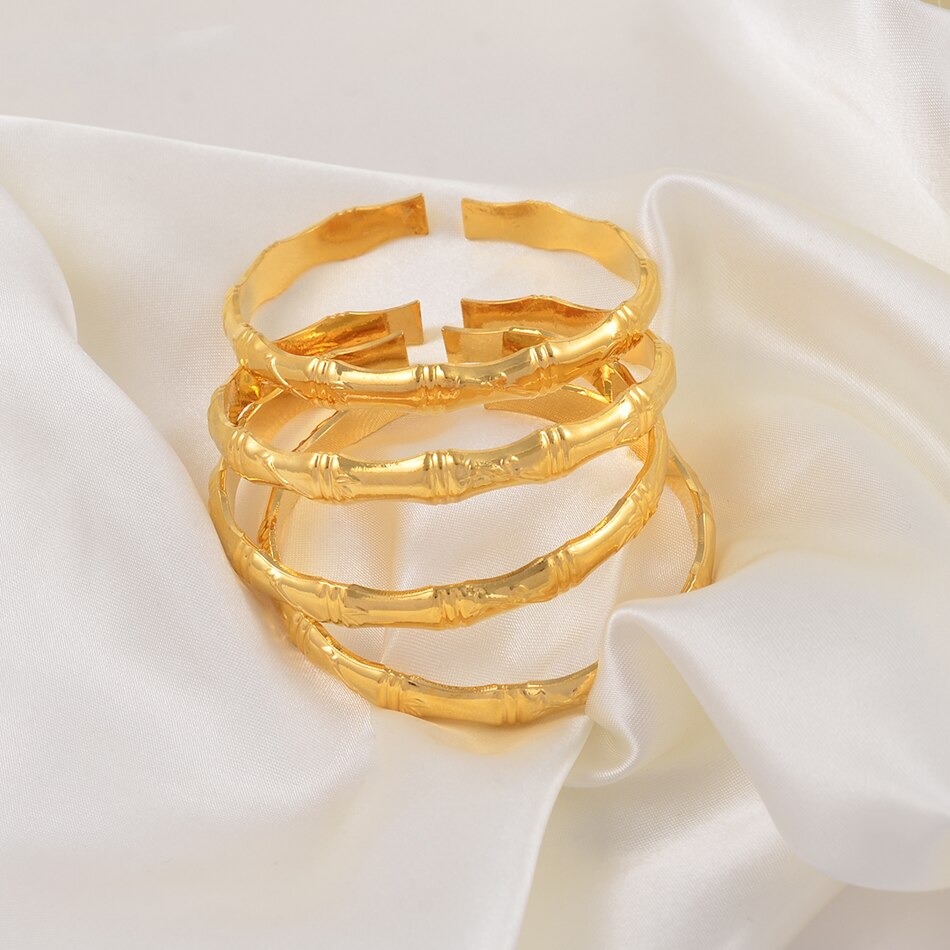 Anniyo 4 Piece/Lot Bamboo Bangle Women Arab Dubai Bracelet Gold Color Jewelry African Micronesia Accessories #000936