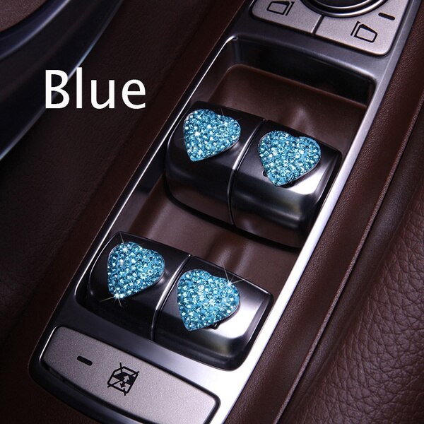 Pegatinas de para coche, 6 uds., cristales, diamantes de imitación, arranque automático, llave de encendido, accesorios de Interior de coche: Azul