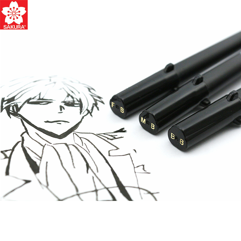 Sakura Pigma cepillo pluma pincel de conjunto bien medio y audaz arte marcador 3-PC negro tinta impermeable Flexible plumas de archivo tinta