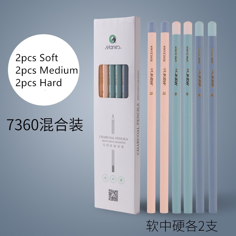 Charcoal Sketch Pencil Drawing Set Soft Medium Hard 4mm Lead Art Supplies Sketching Tools: 6pcs 7360 Mixed