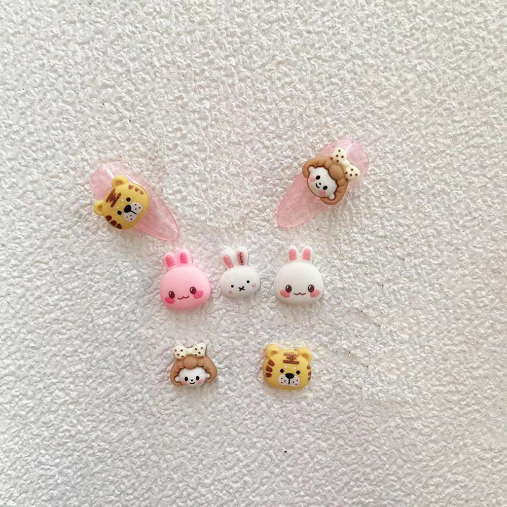 10 stks Cartoon Bunny Nail Art Charm 3D Snoep Kleur Hars Cartoon Dier Lollipop Nageldecoratie Korea Kawaii Nagelaccessoires