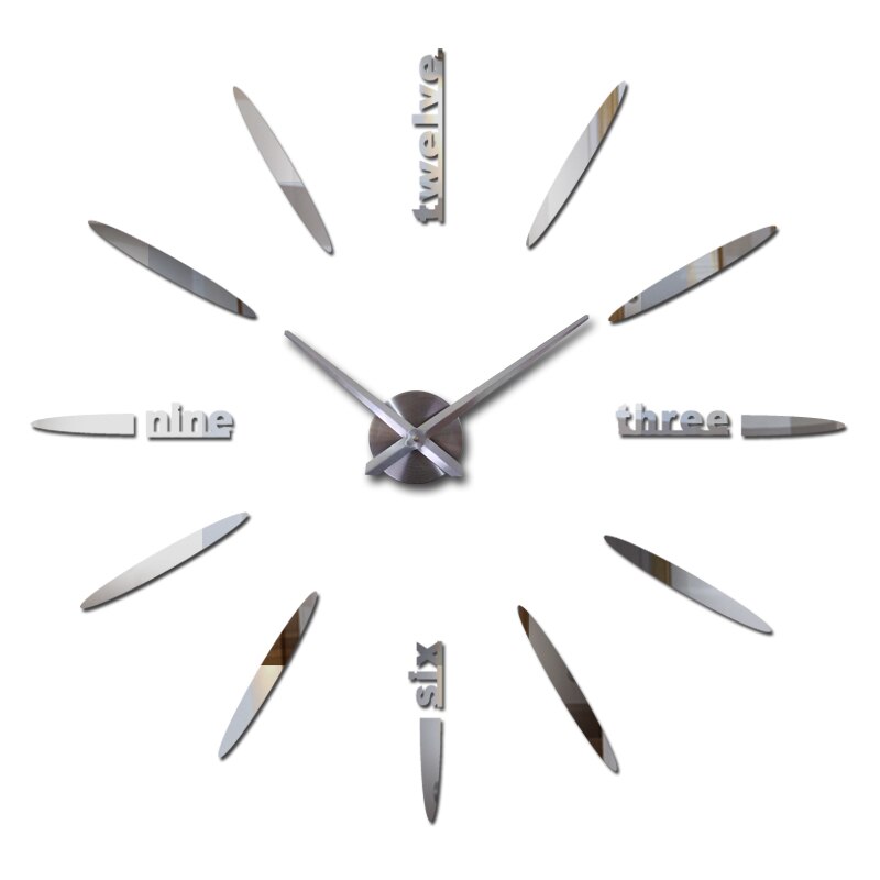 Stor 3d gjør-det-selv-veggklokke hjemmeinnredning stueklokke horloge quartz needle clocks kort speilklokke: Sølv / 37 tommer