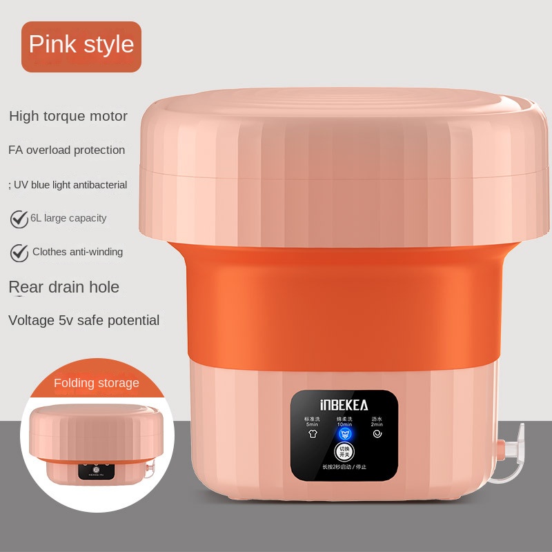 6l hopfällbara minitvättmaskiner bärbara hushållssovsal underkläder strumpor tvättmaskin babykläder tvättmaskin: Rosa / Storbritannien