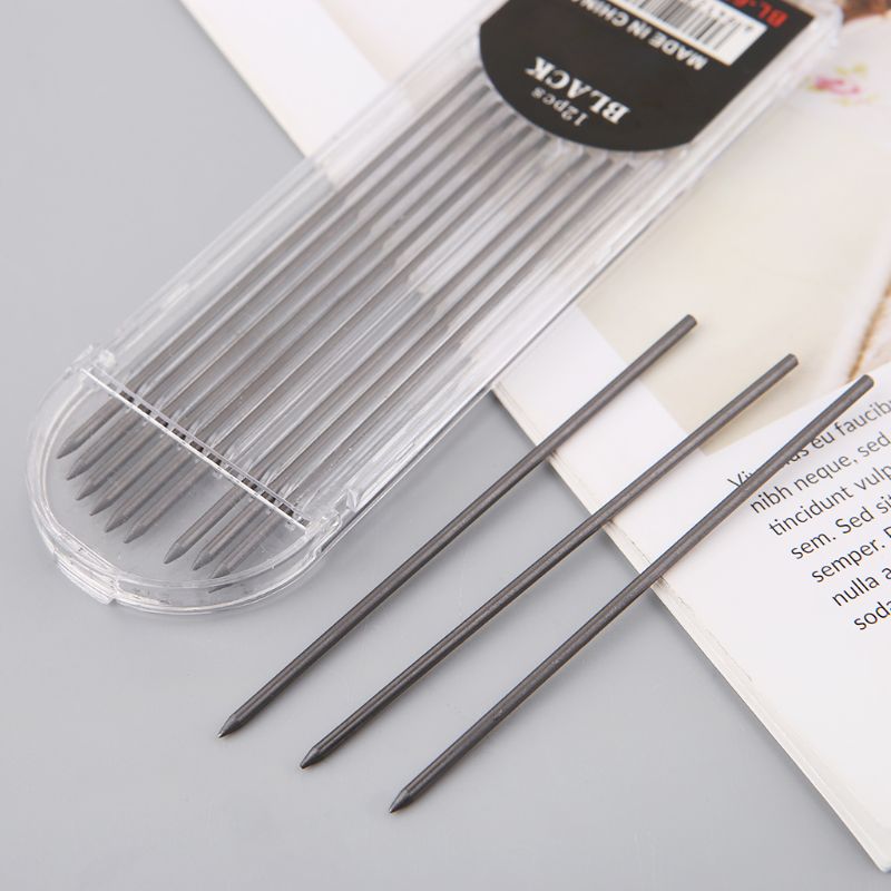 12Pcs 2.0 mm Mechanical Pencil Black 2B Lead Refills Draft Drawing Writing Crafting Art Sketching School Stationery Office