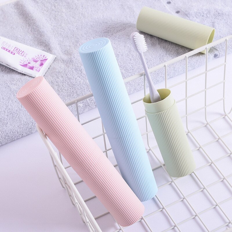 Simple Solid Color Vertical Stripes Tooth Toothbrush Box Holder Organizer Storage Cover Case Travel Accessories