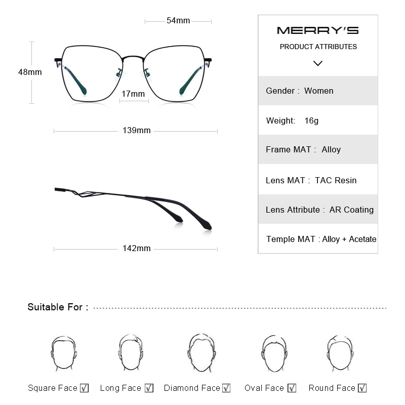 MERRYS Women Trending Glasses Frame Ladies Myopia Prescription Optical Eyeglasses S2021