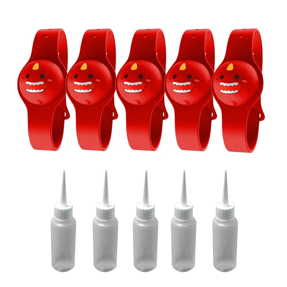 Kid Liquid Wristband Hand Dispenser portable Cute Handwash Dispenser outdoor 15ml bracelet distributeur de gel hydroalcolique: 5PC Red