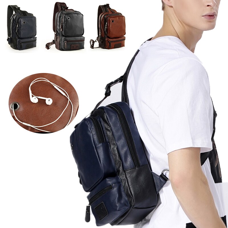 Männlichen USB Ladung Taschen männer Brust Tasche PU Umhängetasche Diagonale Paket Bote Reisetasche Crossbody Rucksack