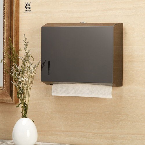 Caja metálica de pañuelos de papel, dispensador de toallas de papel, oro, baño público, pared doble de acero inoxidable, montada en la pared, sin perforación, FH020: Style 7