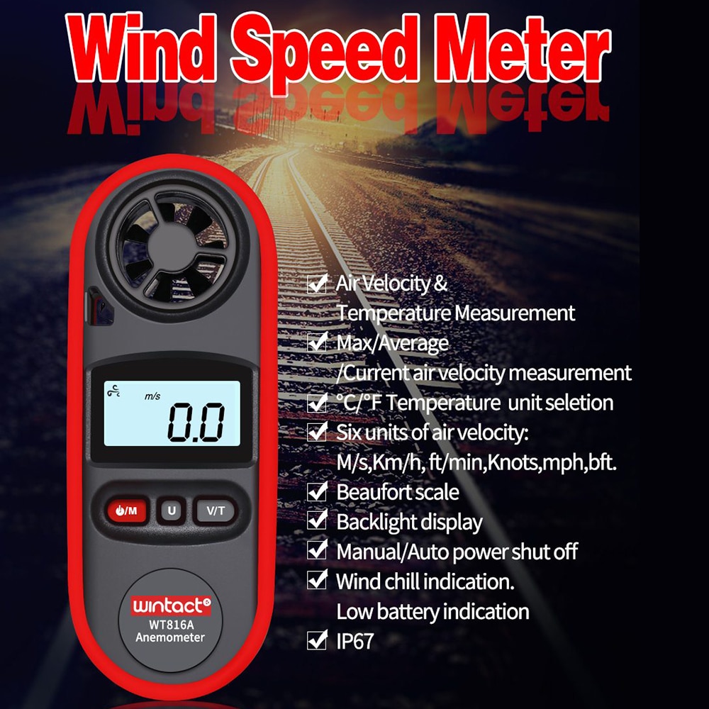 WT816A Digital Anemometer Handheld Wind Speed Meter WaterProof For Measuring Wind Speed Temperature And Wind Chill
