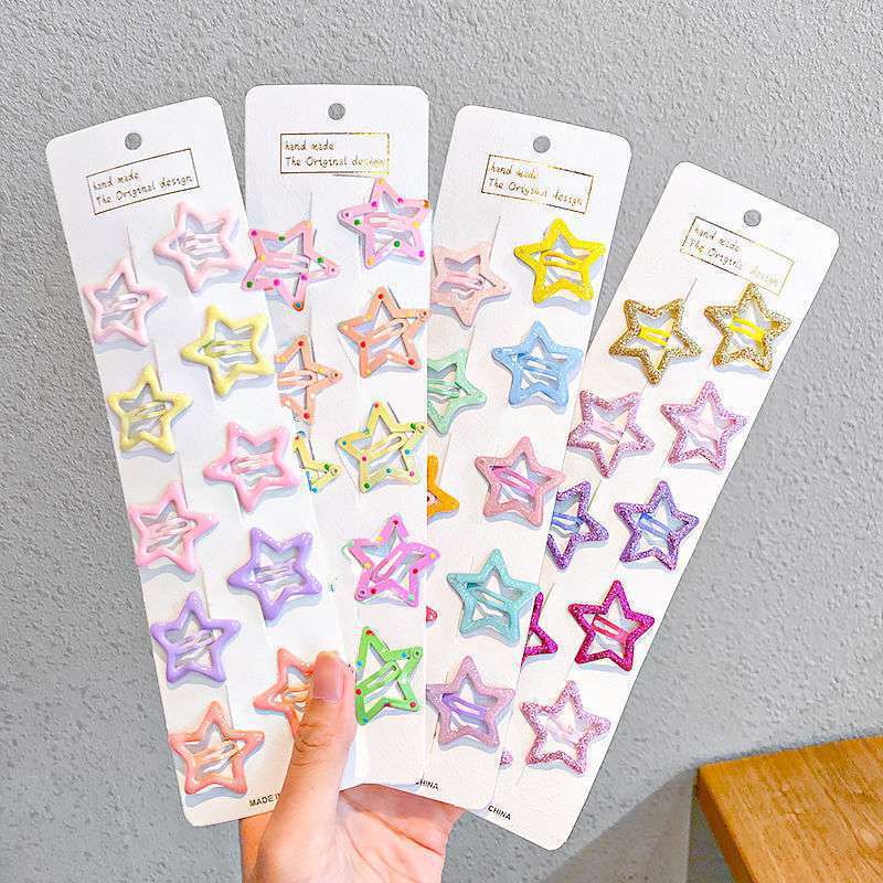 10 Uds. Nueva para chicas, horquillas bonitas con forma de gota de agua y estrella colorida, adorno para el cabello para niños, pasadores con Clip, accesorios para el cabello