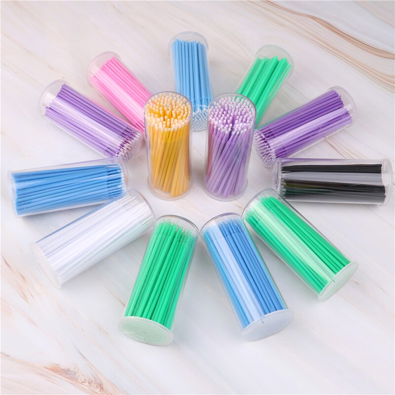 100 st/förpackning färgglada engångsborstar, individuell borttagningspinne, mikroborste, fransmakeup, ögonfransborstar, sminkverktyg