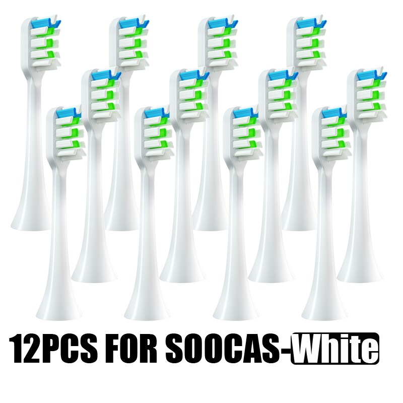 Soocas Opzetborstels Set Schoon Vervanging Voor X3/X3U/X5 Elektrische Tandenborstel Nozzle Heads Vervangen Action Smart borstelkop: 12White
