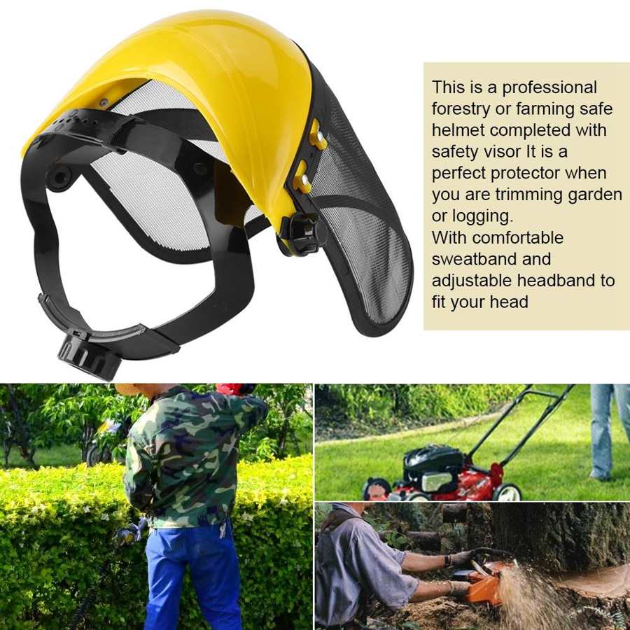 Casco de seguridad con visera de malla para desbrozadora, protector facial para cortacésped forestal,