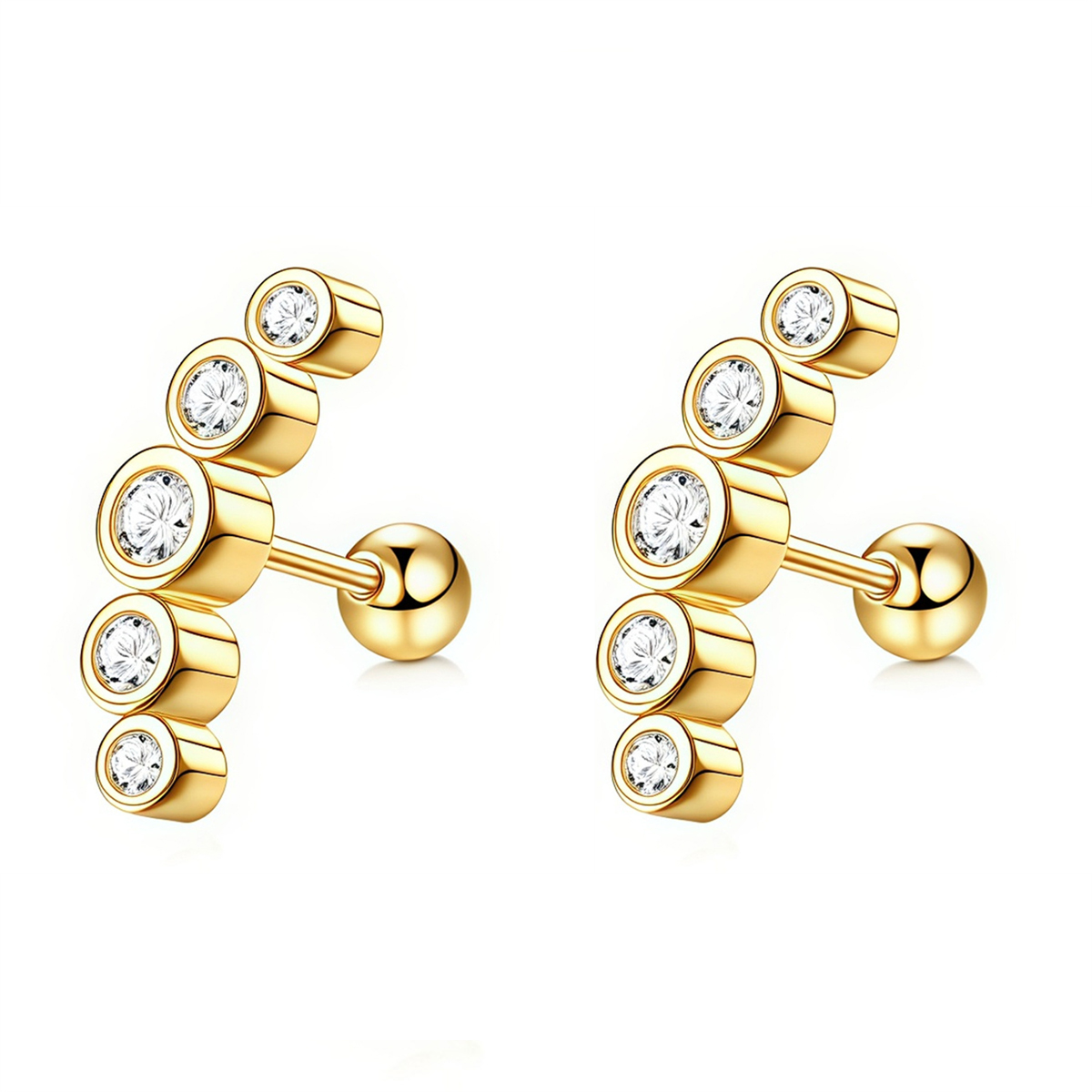 Boucles d'oreilles à vis arrière en acier inoxydable pour femmes, 2 pièces, 16G, bijoux de perçage d'oreille hélice de conque de Cartilage de Zerconie cubique: WHITE / Couleur or jaune pâle