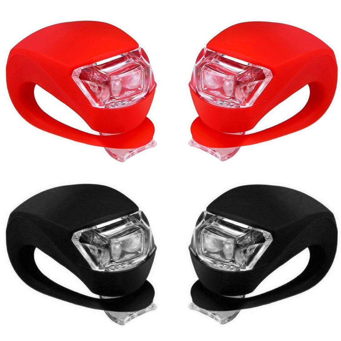 4pcs LED Silicone Mountain Bike Bicycle Front Rear Lights Push Cycle Clip Light Fits On All Types Of Bike Cr2032 Batteries