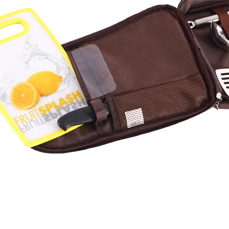 National Style Camp Kitchen Utensil Organizer Travel BBQ Cookware Utensils Kit Cutting Board|Rice Paddle|Tongs|Scissors