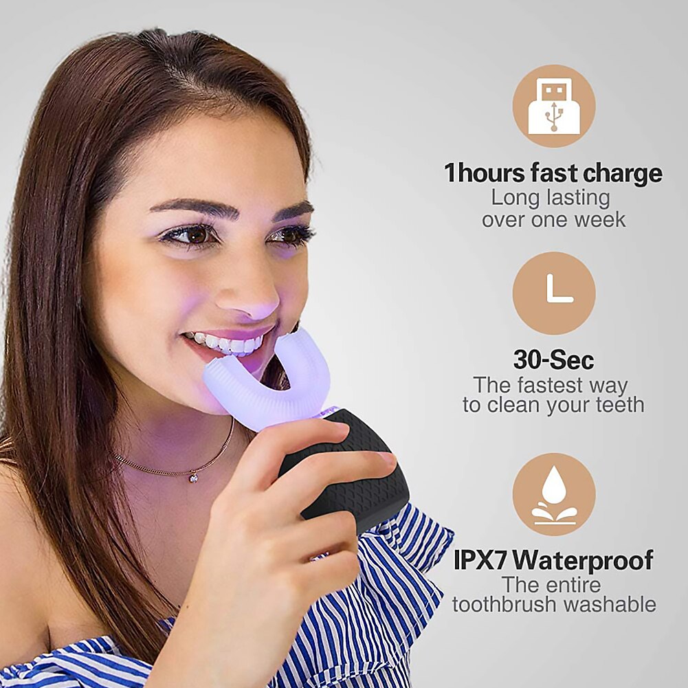 U Shape Sonic Electric Toothbrush 360 Degrees Intelligent USB Rechargeable Blue Cold-light Teeth Whitening Adult Tooth Brushes