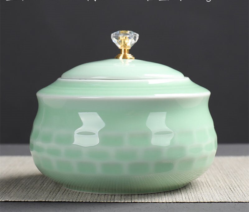 Stor kapacitet keramiske teopbevaringsdåser forseglet gryde til køkken krydderier organisator celadon porcelæn te kaffekrukker tank 9 stile: 05-12.5 x 10cm