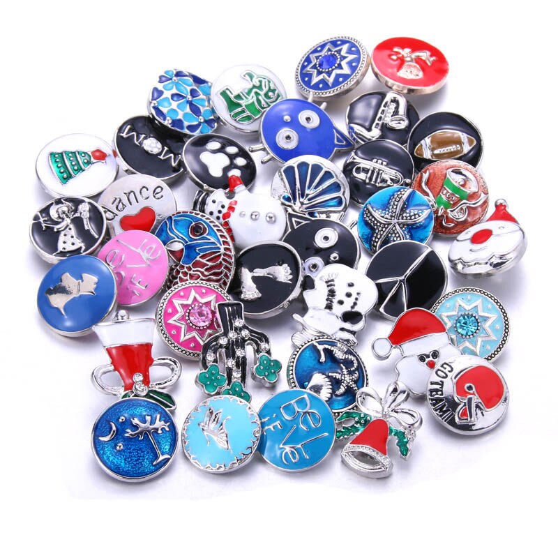 10pcs/lot Mix Style Rhinestone 12mm 18mm Resin metal Snap Buttons Jewelry Fit Charm Bracelets &amp; Bangles For women man