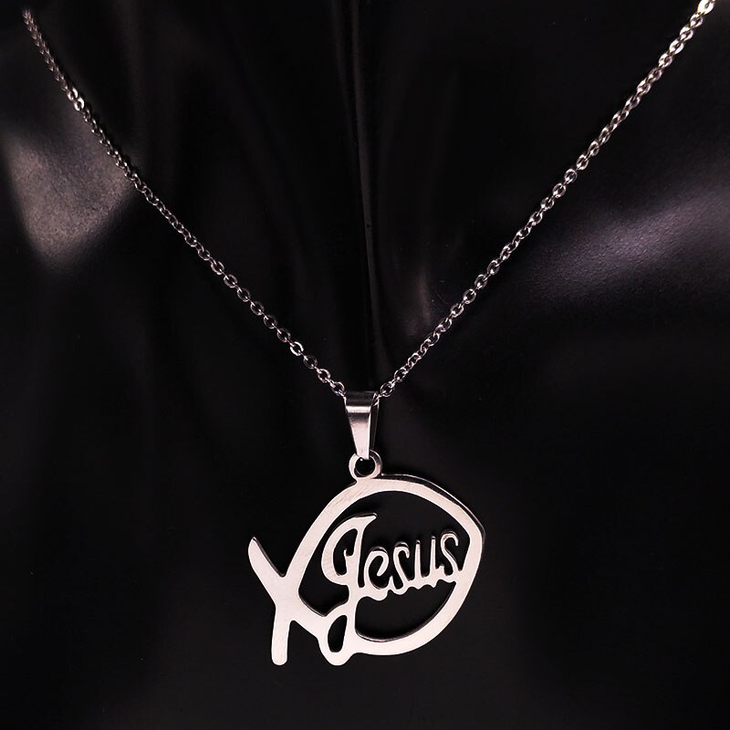 Stainless Steel Jesus Necklaces Fish Christian Christianity Ichthys Fish Pendant Necklaces Jewelry Women or Men collares N17168B