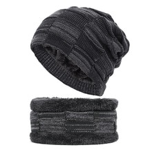 2- stykker vinter beanie hat tørklæde sæt varm strik hat vinter tyk fleece foret kranium cap tørklæde til mænd kvinder