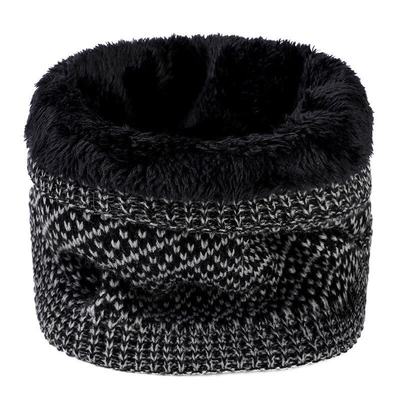 Winter Warm Plaid Thick Elastic Knitted Snood Scarf Ring Women Men Faux Fur Neck Tube Warmer Scarves Mufflers Collar: Black