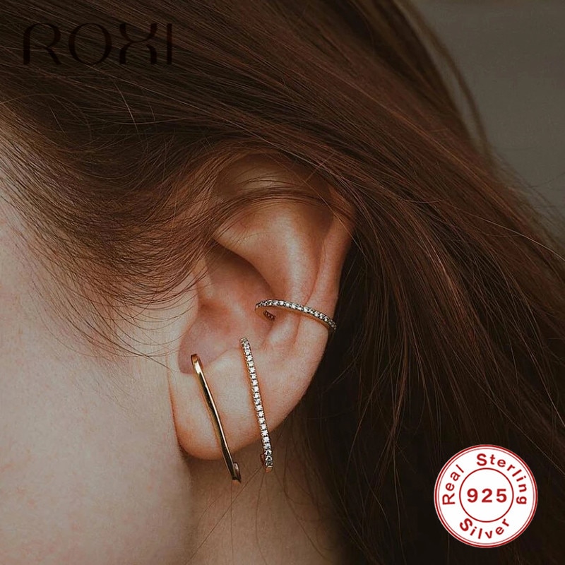 ROXI-pendientes tipo botón de plata fina de circón brillante para mujer, pendiente Piercing de cristal de fila geométrica, joyería coreana minimalista, 925