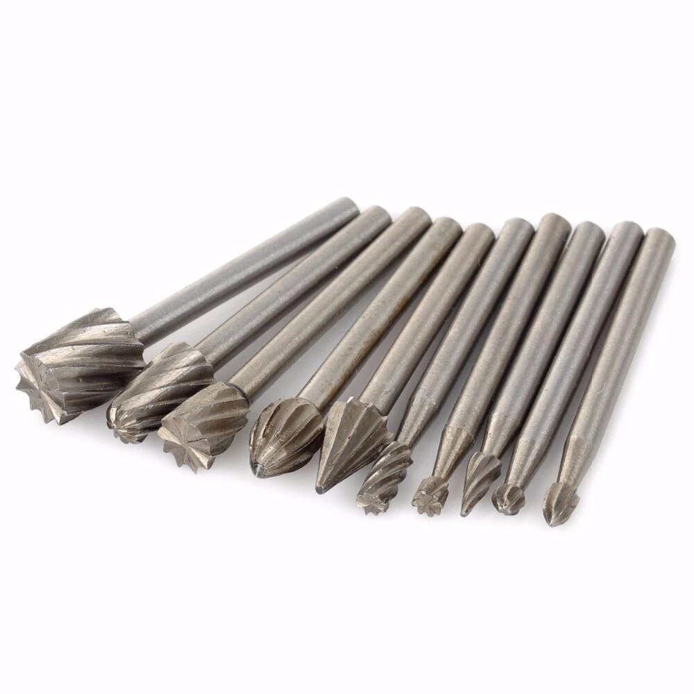 10pcs Titanium Dremel Routing Wood Rotary Milling Rotary File Cutter Woodworking Carving Carved Knife Cutter Tools