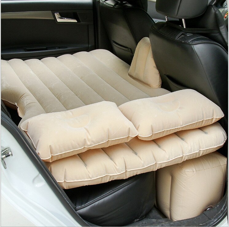 Automobile Inflatable Mattress Car Flocking Inflatable Bed Travel Bed Universal Car Interior Accessories: Beige
