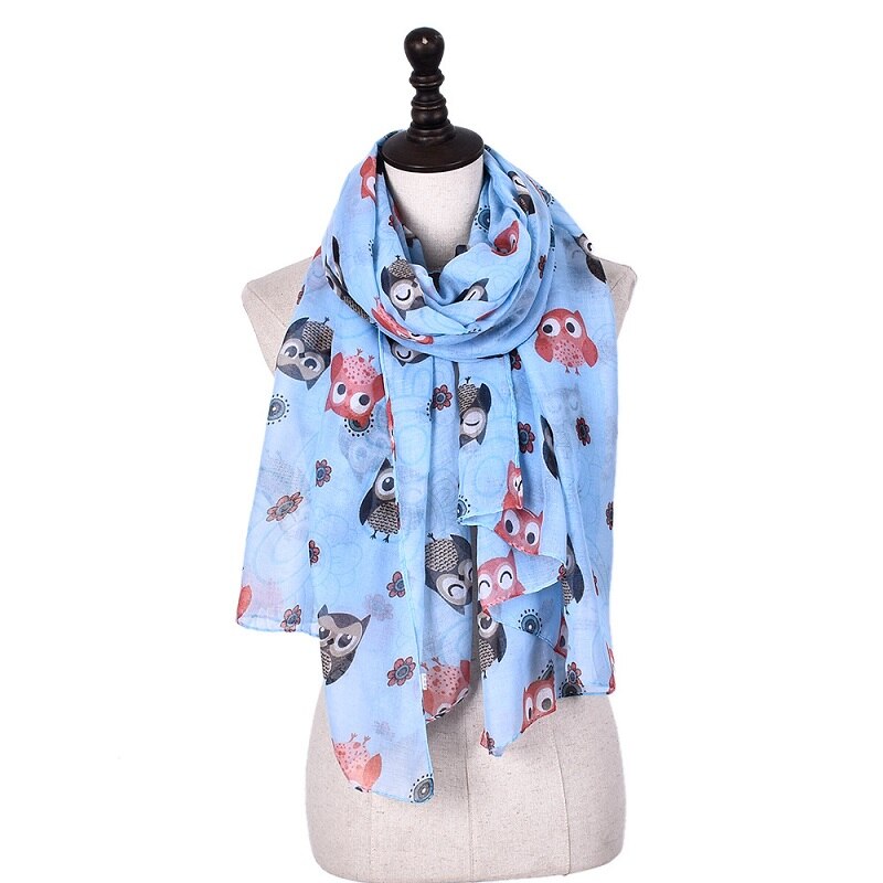 coton Voile mince écharpe femmes dessin animé hibou imprimer châle musulman Hijabs foulard enveloppe islamique femme étole 80x190cm