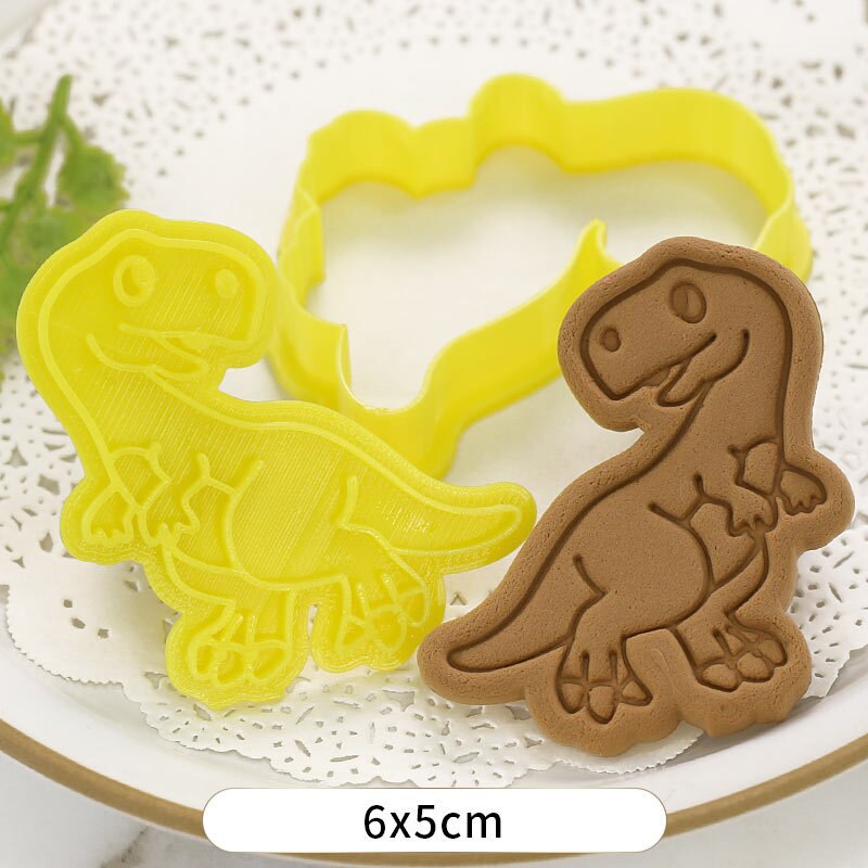 Molde para hornear de dibujos animados dinosaurio cortador de galleta bizcocho herramienta para hornear 3d tres dimensiones tipo de prensa casa molde de galleta de plástico: BT2009-YD027-3