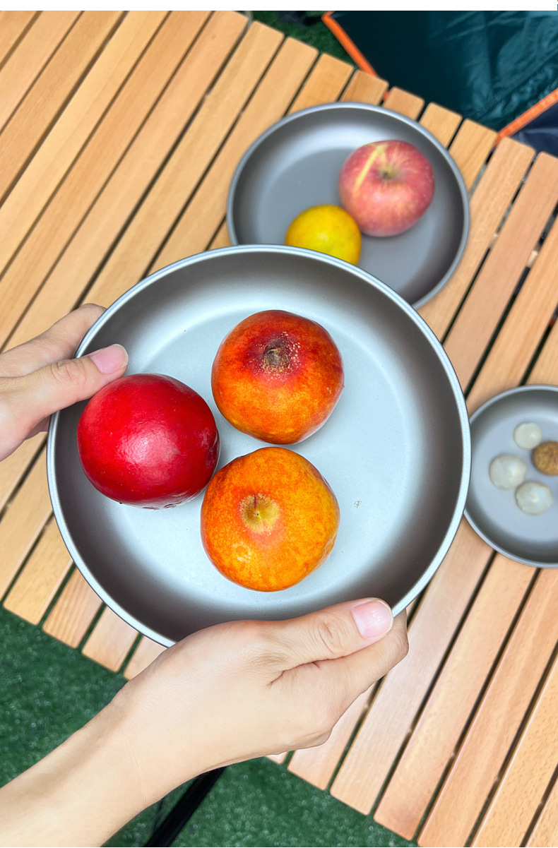 Platos de titanio para exteriores – Platos de titanio puro para acampar, platos de picnic, vajilla ligera irrompible para senderismo, viajes