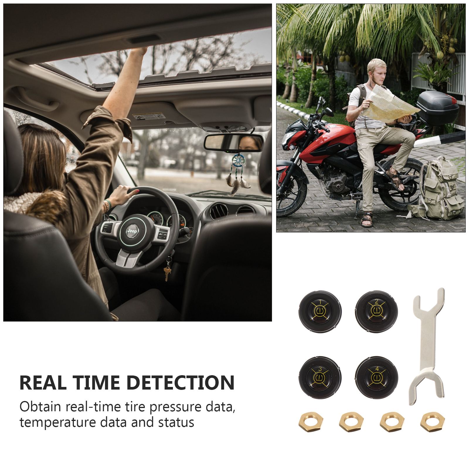 1 Set Tire Pressure Monitor Durable Practical Helpful Supply Tool For Auto Vehicle Power Charging Temperature Warning