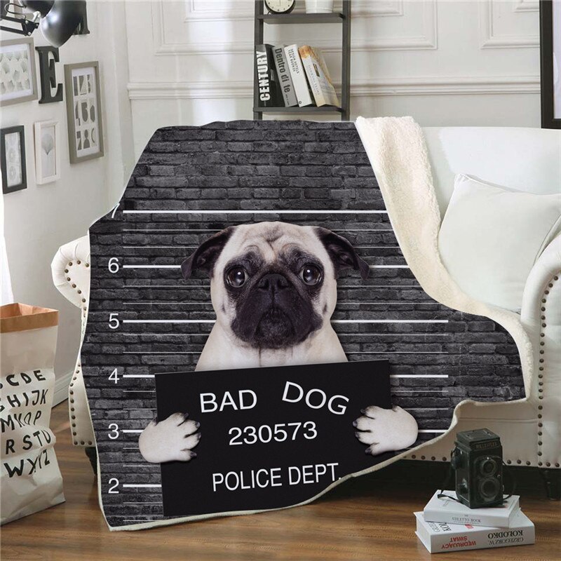 Onglyp plaid deken stoute hond stoute kat print dikkere sherpa fleece warme dekens voor bed bank bank stoel gezellige dekens