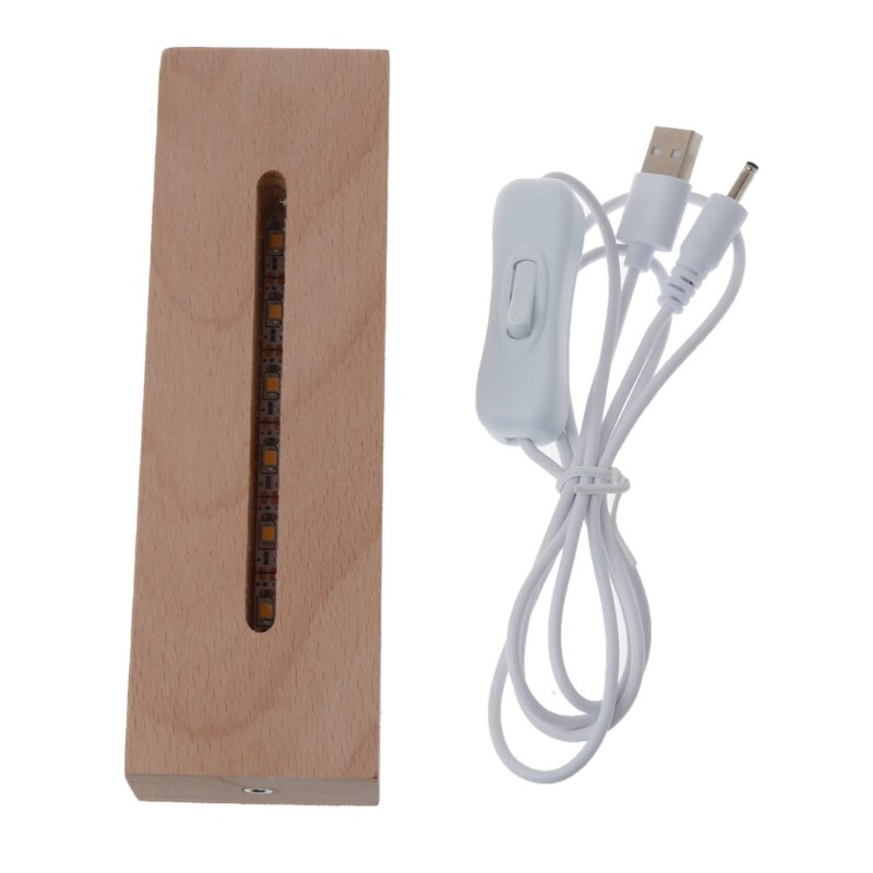 Handmade Wood Rectangle Round Oval Shape LED Display Base Resin Art Ornament Wooden Night Lighted Base Stand Crafts: G