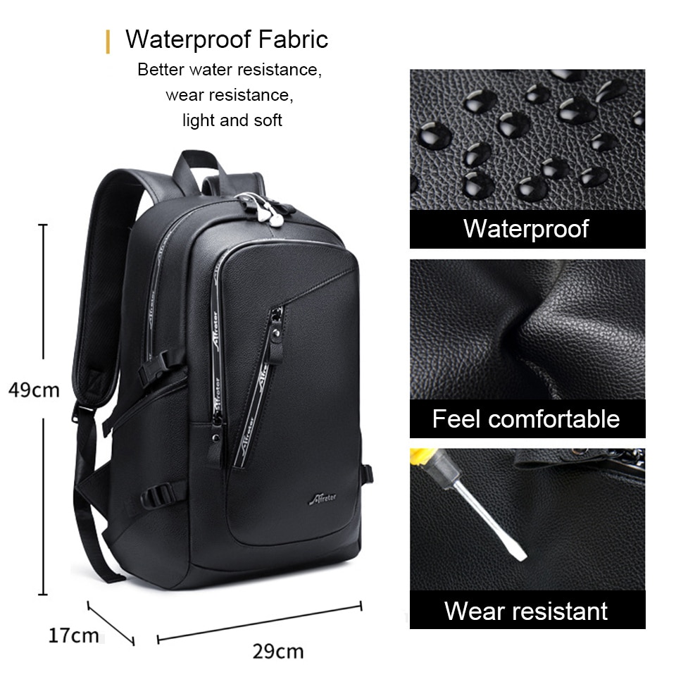 Laptop Backpack Large Men's Leather Backpack PU Waterproof Travel Business Backpack USB Charger Backpack Men's 15.6 Inch Men 002