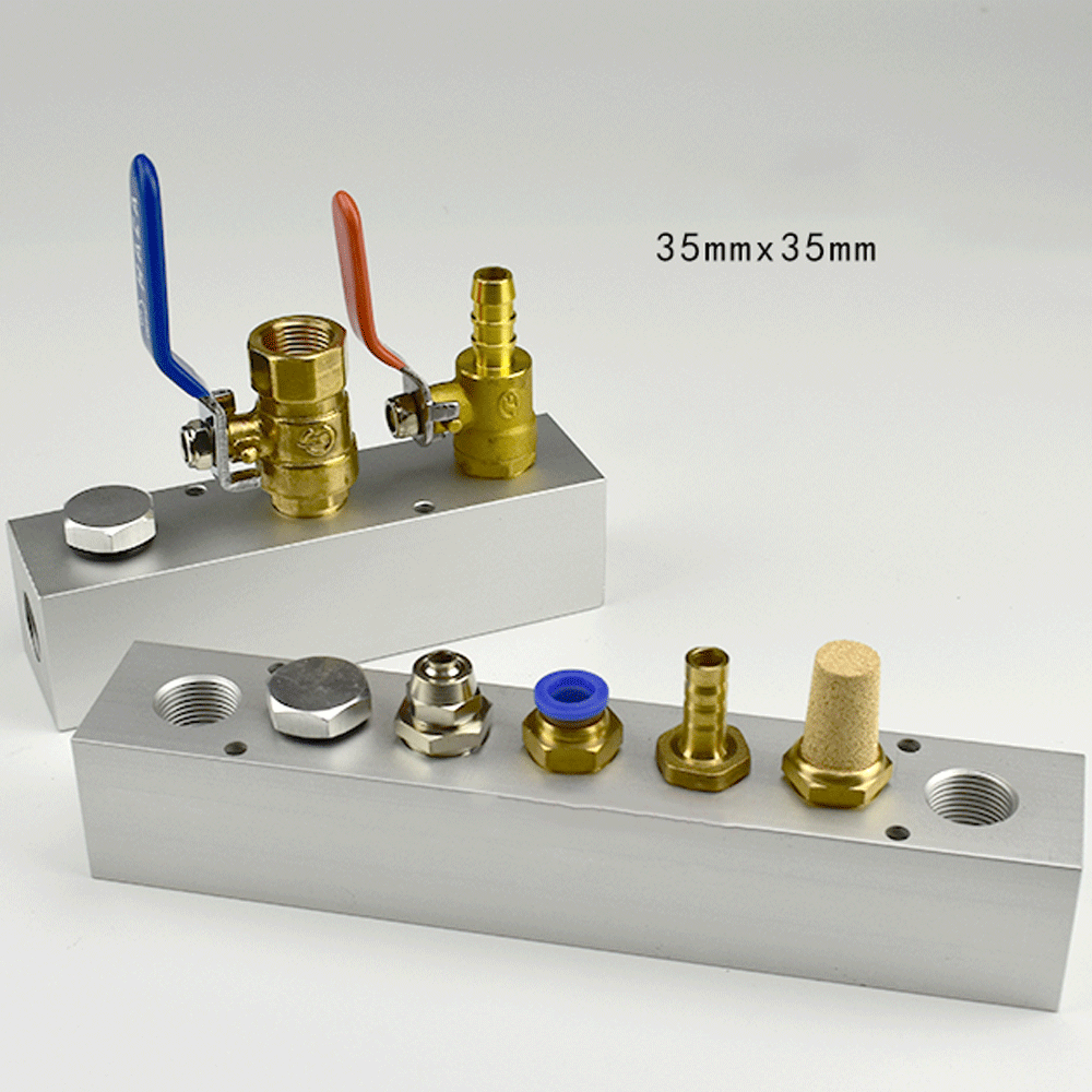 BSP-Bloque de colector de aire de aluminio sólido, compresor de aire neumático, divisor cuadrado de 3/8 pulgadas, 35x35mm, 2, 3, 4, 5, 6, 7, 8, 10, 12 vías
