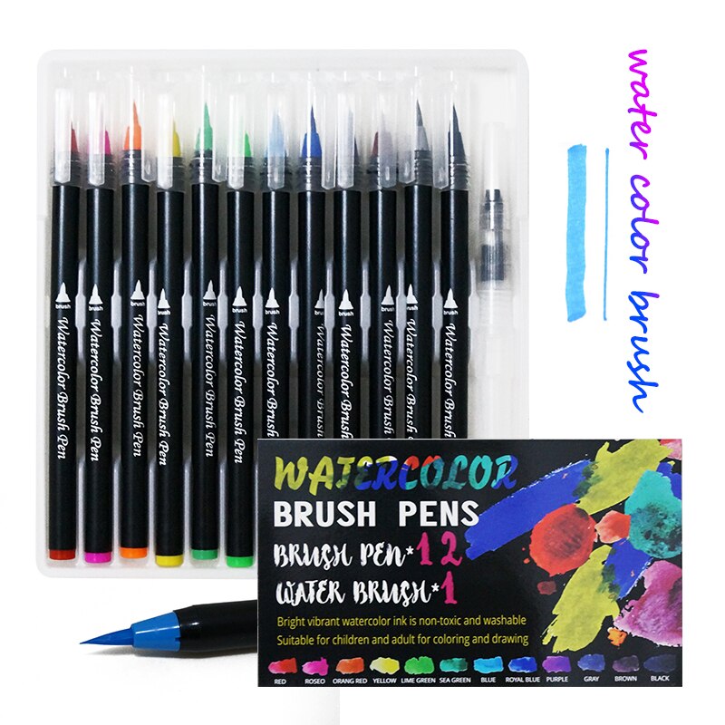 12Stck Aquarell Pinsel Marker Stift Kunst Filz Maler Kalligraphie Schule Kunst Liefert Schriftzug Färbung Pinsel Stifte setzt: Ursprünglich Titel