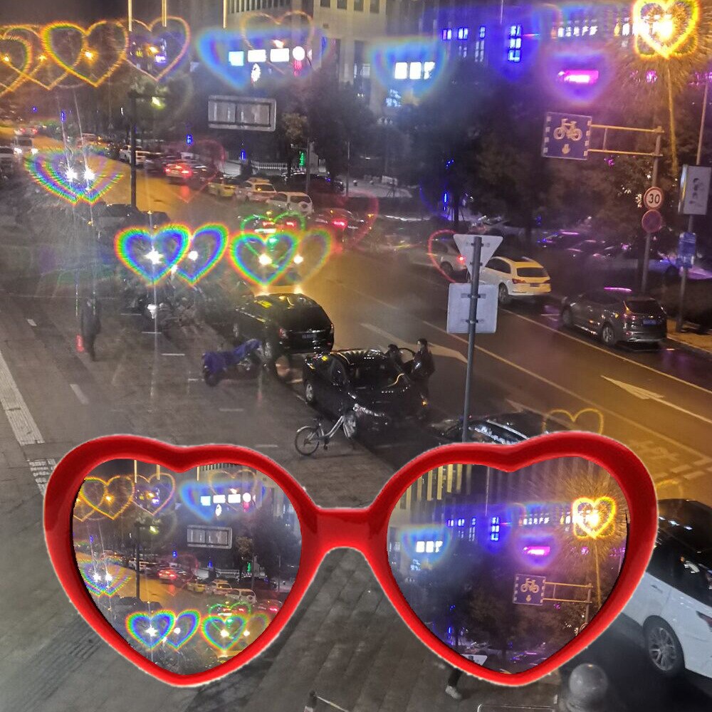 Love Heart Shaped Effects Glasses Watch The Lights Change to Heart Shape At Night Diffraction Glasses Sunglasses