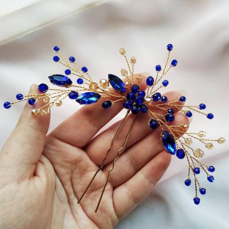 Peigne à cheveux Vintage en strass bleu, accessoires pour cheveux de mariage, pince à cheveux de mariée, bijoux diadème de mariée, ornement de cheveux,: YELLOW